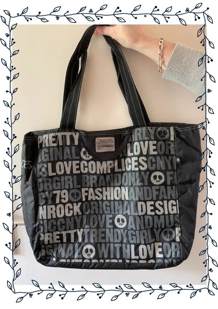 Sac en toile Complices noir à motifs