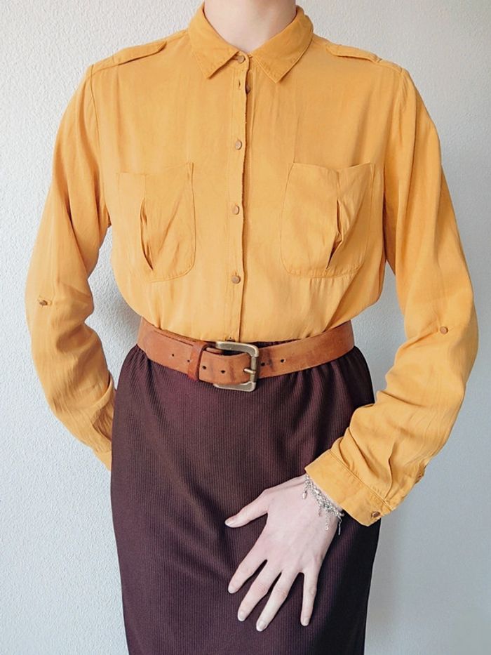 Chemise jaune moutarde daim vintage / Promod - 38/M - photo numéro 7