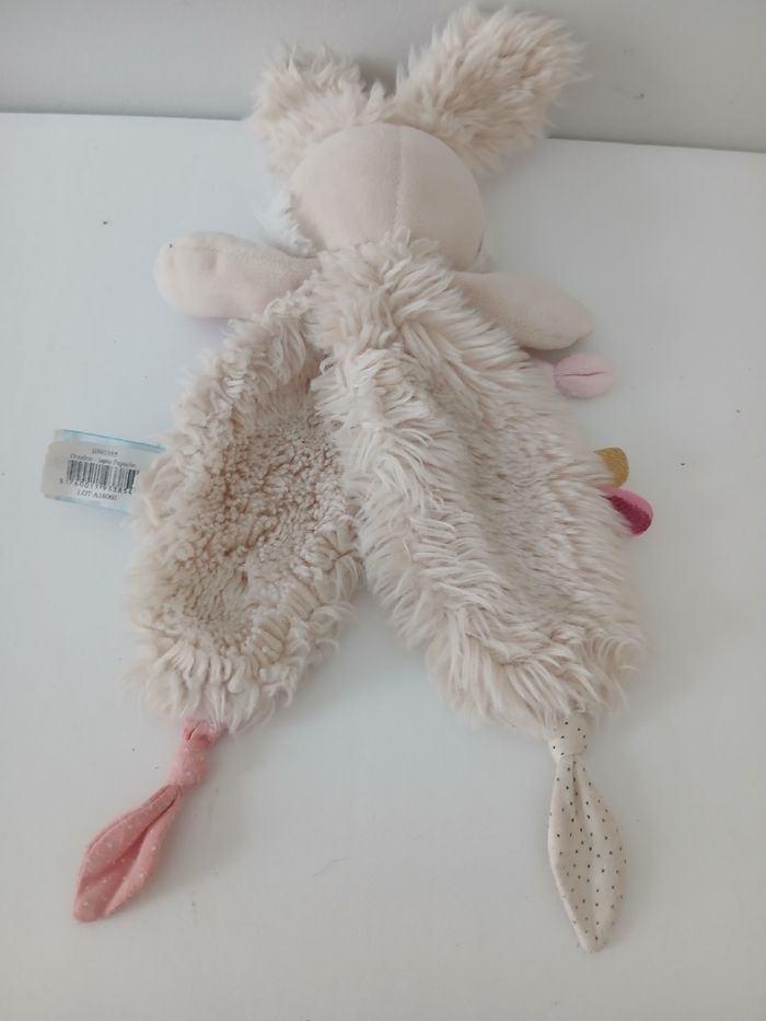 Doudou baby nat lapin rose blanc - photo numéro 3