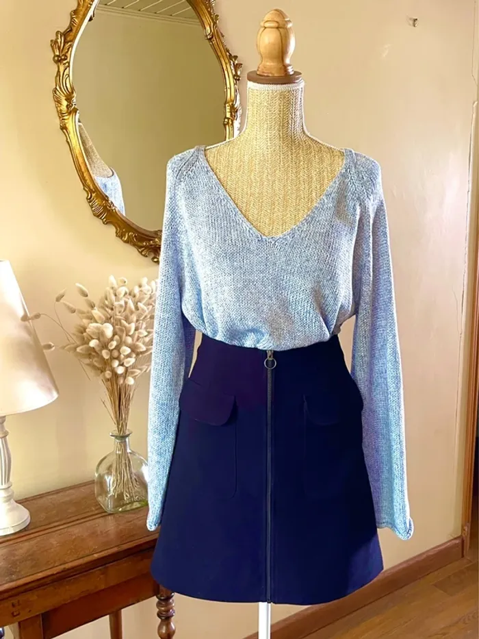 sublime pull maille bleu clair col v manches longues coupe relax basic taille L neuf H&M - photo numéro 2