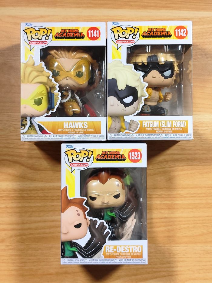 Lot 3 Funko Pop! MHA - Hawks 1141 Fatgum 1142 Re-Destro 1523 Neuf