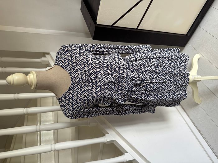 Robe Mango crème et bleu marine à manches longues - photo numéro 1