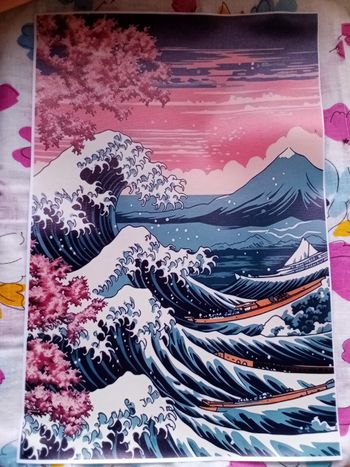 AFFICHE POSTER TOILE A3 JAPON VAGUE CERISIER EN FLEURS SAKURA