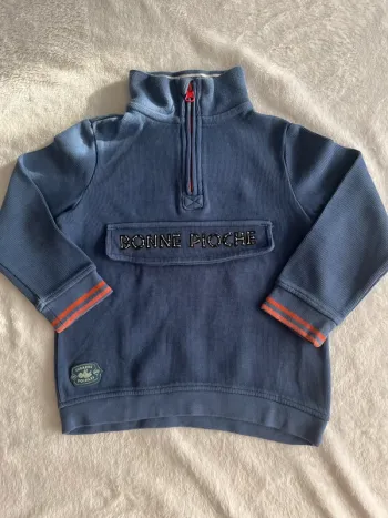 Pull garçon Sergent Major 4 ans – bleu – col zip – dinosaure “Bonne Pioche”