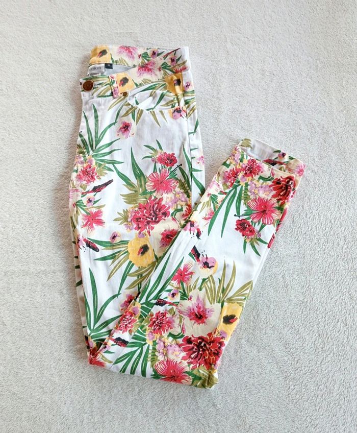 Pantalon stretch fleuri S