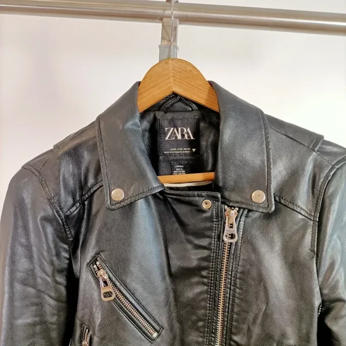 Perfecto noir Zara à zips et ceinture taille S en similicuir style biker A1404 - photo numéro 2