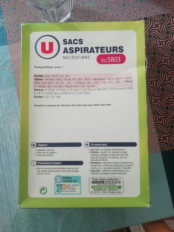 Sac aspirateur su 5803 compatible Curtiss zelmer, bestron, elcotec - photo numéro 2