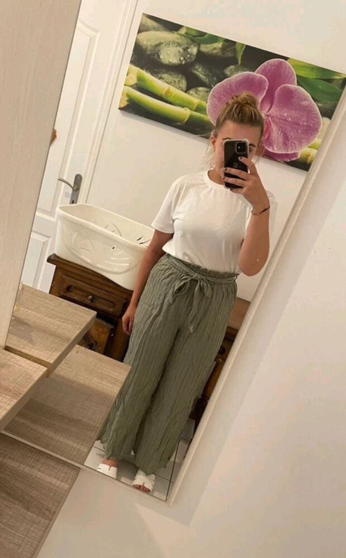 Pantalon ample a jambe large vert d'eau - Shein - Taille L : 40 - 42