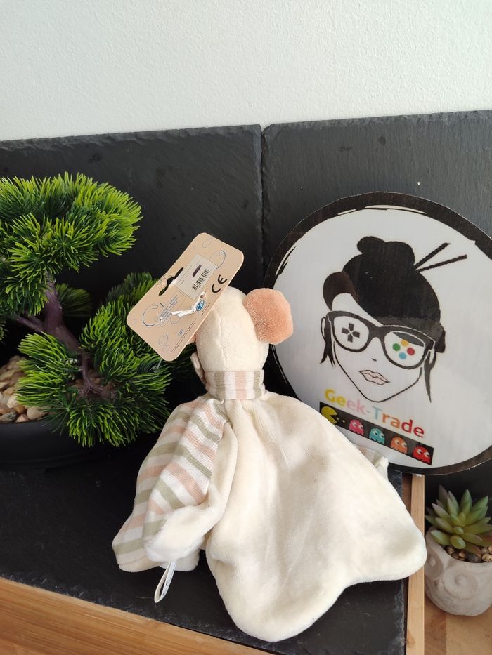 Doudou souris trèfle petale crème beige rayé malice Et bulle cp international - photo numéro 2