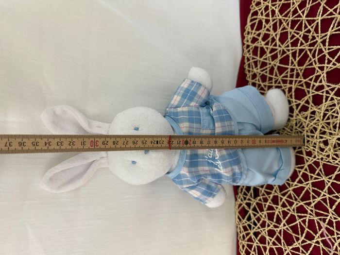 Doudou lapin blanc pantalon bleu maillot vichy Calins KLORANE - photo numéro 2