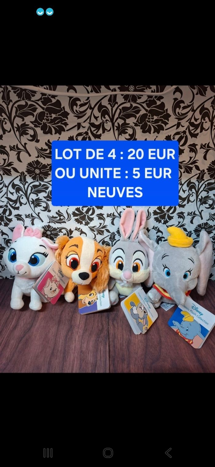 Lot de 4 peluches Disney neuves possibilité  à l’unité