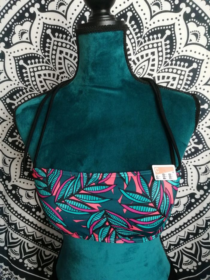 Haut de maillot de bain vert foncé motifs tropicaux / domyos / (95C) - photo numéro 3