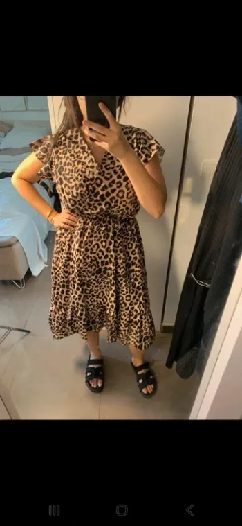 Robe Midi Fluide Imprimé Léopard - Taille Unique