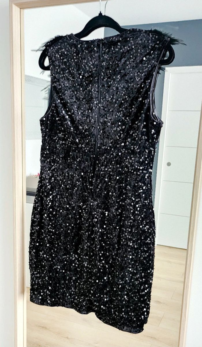Robe sans manches velours doublée sequins et plumes noire taille XL Mango - photo numéro 2