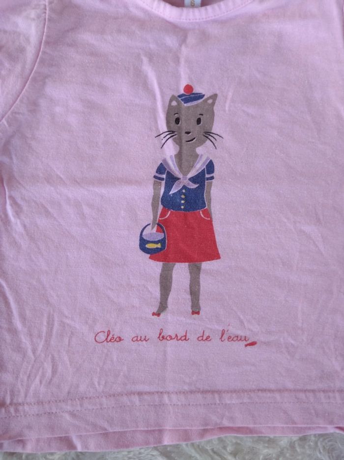 Tee shirt chemise manches courtes Fille 6 mois Chat "Cléo au bord de l'eau" Babibou 100% coton - photo numéro 4