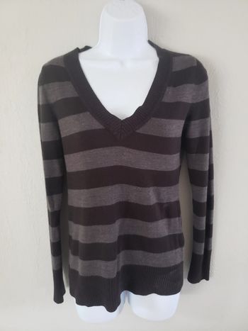 Pull fins col V rayure Noire et grise