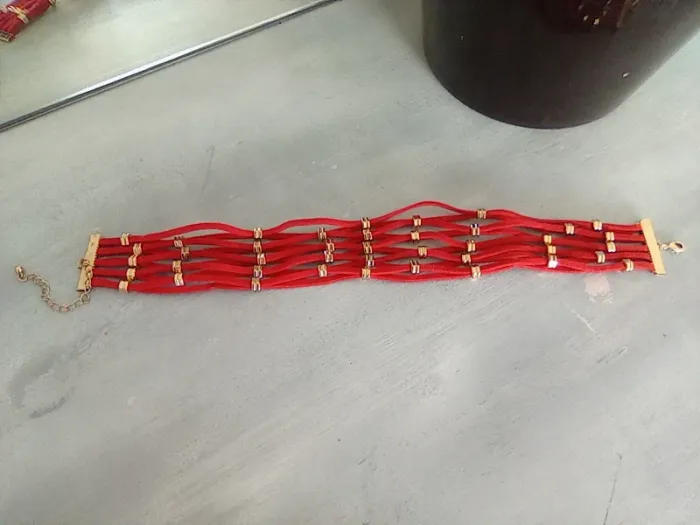 Collier ras du cou, rouge et doré - photo numéro 5