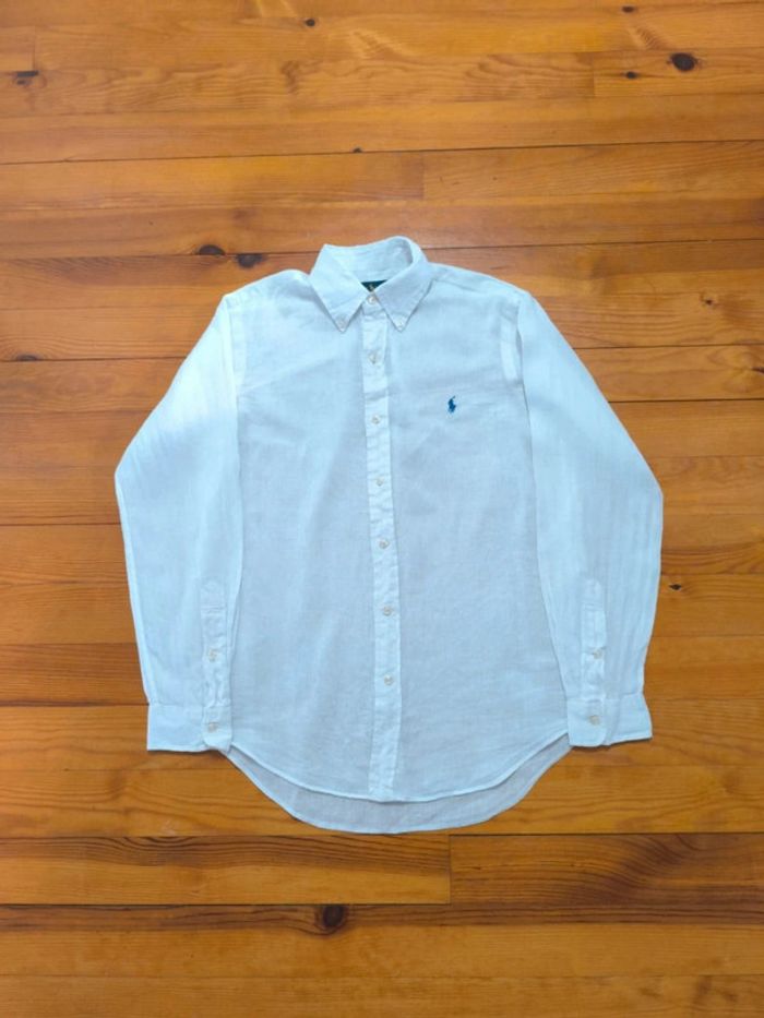 Chemise en Lin - Ralph Lauren - Ocean wash linen - Logo brodé bleu - Blanc - Taille S - photo numéro 3