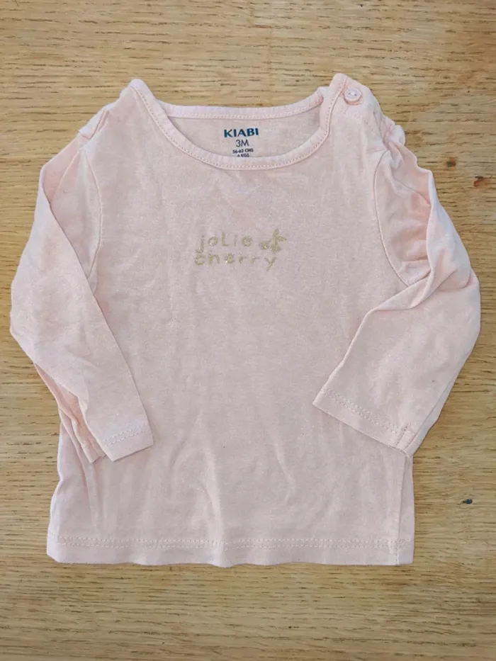 T-shirt manches longues rose Kiabi 3 mois excellent état
