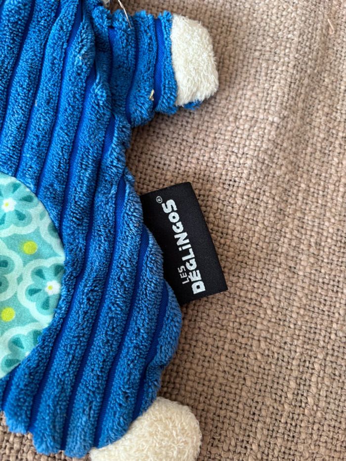 Doudou marionnette hiboux/chouette bleu et vert Les deglingos - photo numéro 2