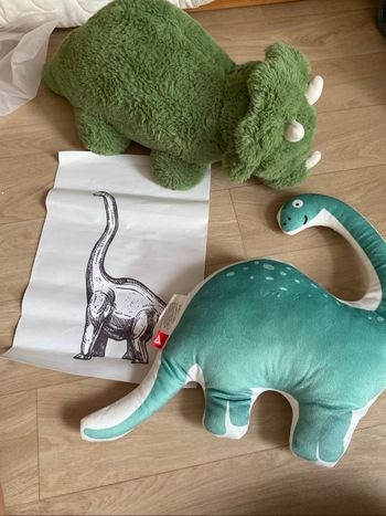 Lot de deux peluche et une affiche dinosaure