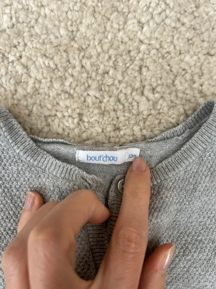 Gilet en maille gris mixte - 12 mois - boutchou - photo numéro 2