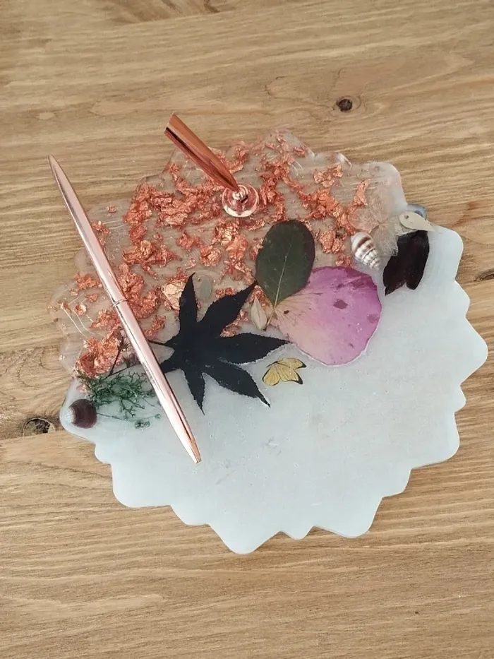 idée cadeau grand porte-stylo en résine coquillages et fleurs séchées abr018 - photo numéro 7