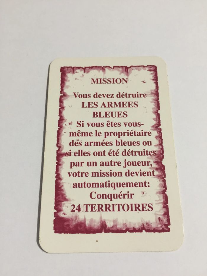 Carte mission détruire les armées bleues jeu de société Risk la conquête du monde Parker #A54