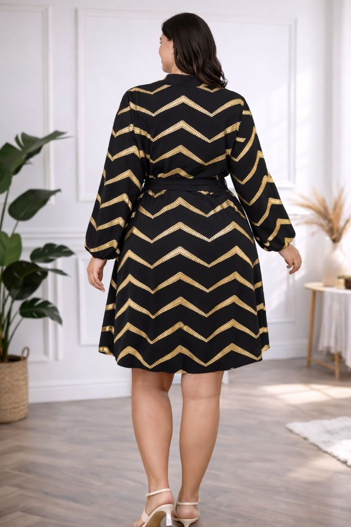 Robe chemise noire élégante à chevrons dorés Femme taille 54 marque Asos 💍 - photo numéro 2