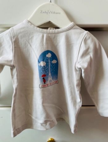 Pull tee shirt manche longue blanc Jacadi 12 mois Tour Eiffel