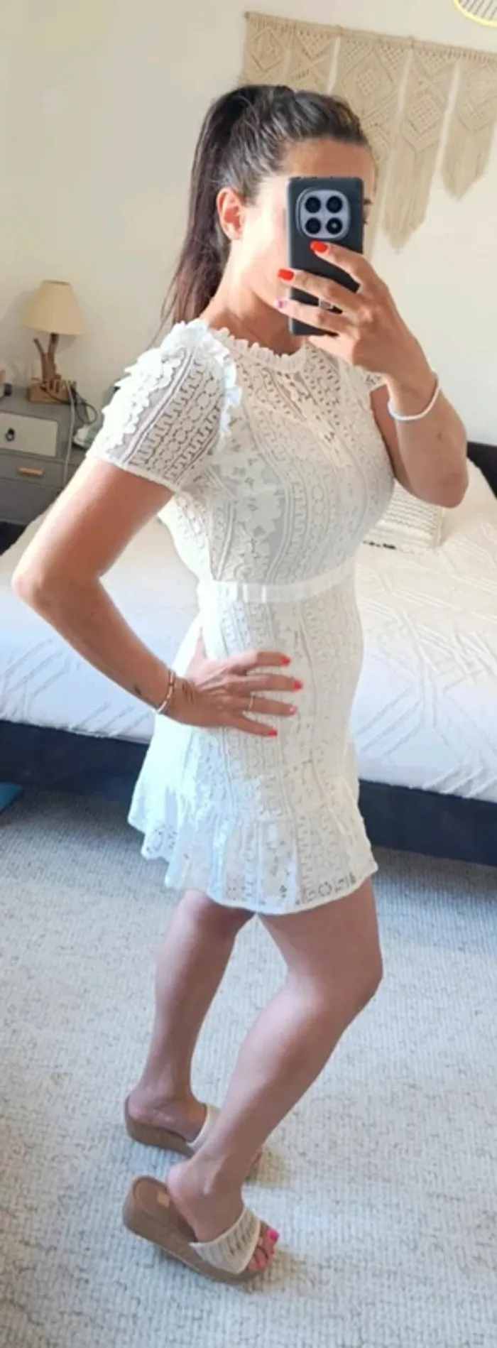 Robe Naf Naf 36 en dentelle blanc crème événement baptême mariage - photo numéro 2