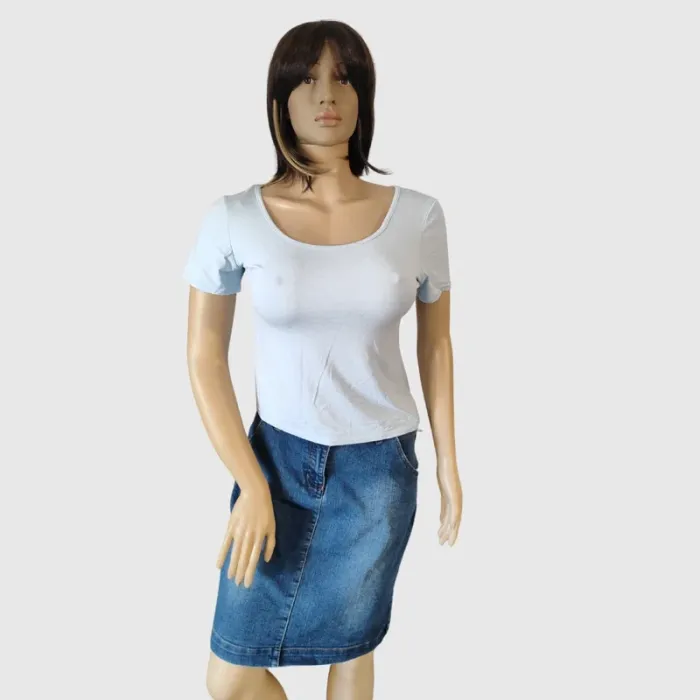 T-shirt Côte Anglaise Bleu Clair Côtelé, Taille M - Basique Confortable et Tendance ! - photo numéro 2