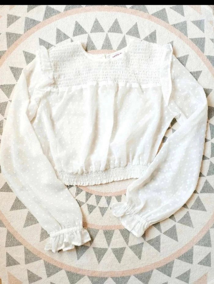 Blouse  courte  écrue  pois et  smock  -  Jennyfer  -  S  -  Parfait  état - photo numéro 3