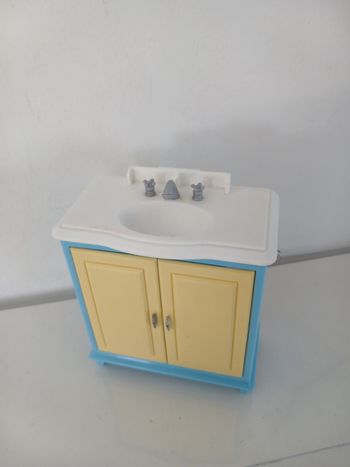 Lavabo Miniature pour Maison de Poupées - Style Vintage Bleu & Jaune