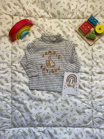 sous pull col roulé gris rayé inscription devant 12 mois gémo