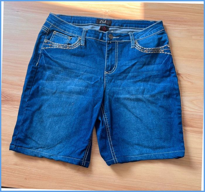 Short en jean vintage femme M/L – broderie et strass - photo numéro 2