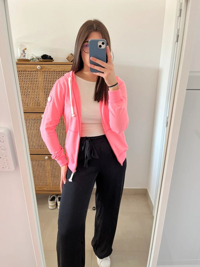 Sweat à zip et capuche rose French Terry 18.18