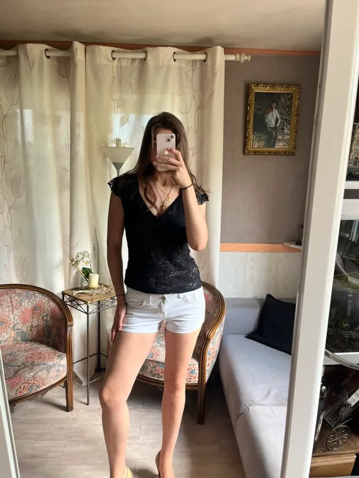 Mini-short vintage denim jean blanc y2k 2000yer siren office - photo numéro 2