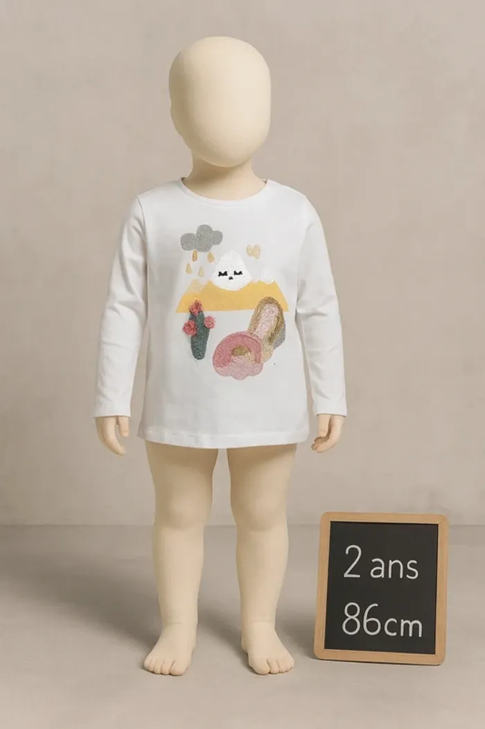 T-shirt manches longues blanc à motifs - Taille 2 ans 86cm - Catimini - photo numéro 2