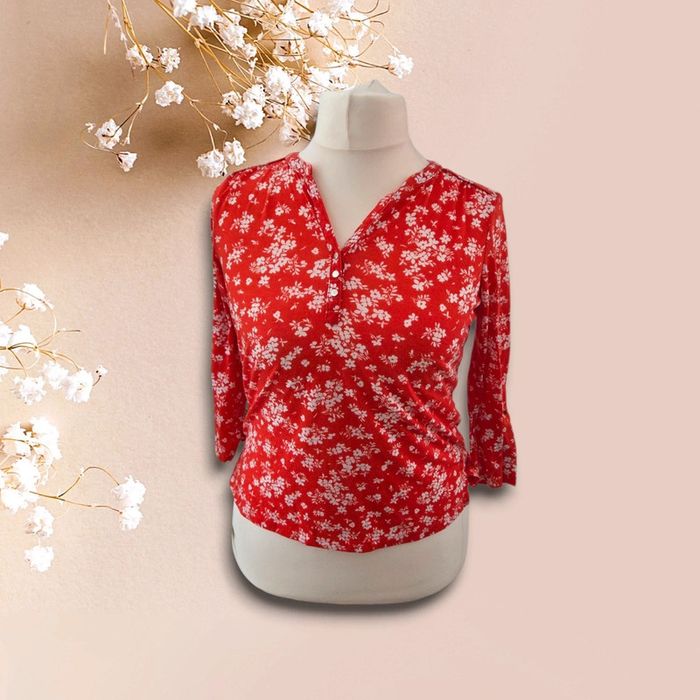 Blouse rouge fleurie manches 3/4 femme distri center Beebs