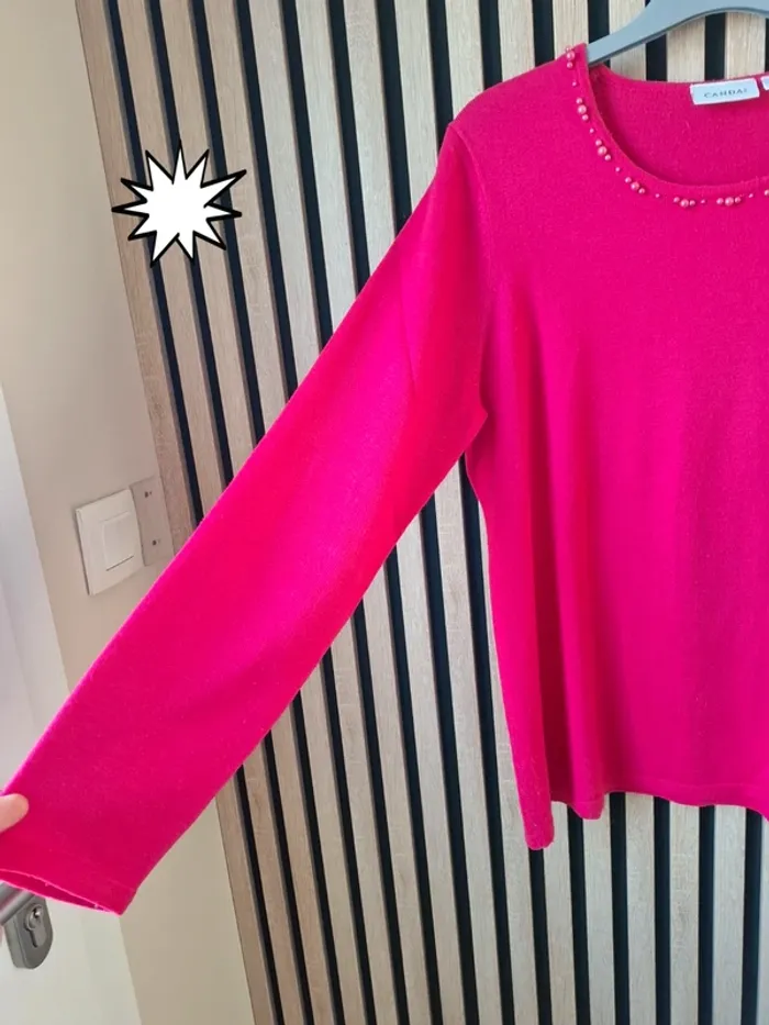 Pull rose framboise perlée Canda T 38 - photo numéro 3