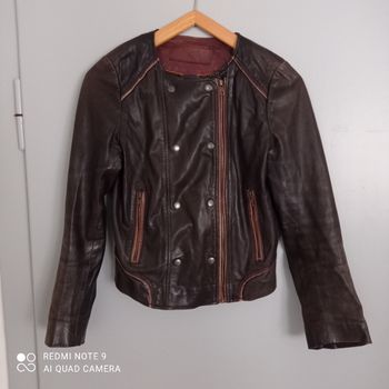 Blouson en cuir marron t38 Kookaï