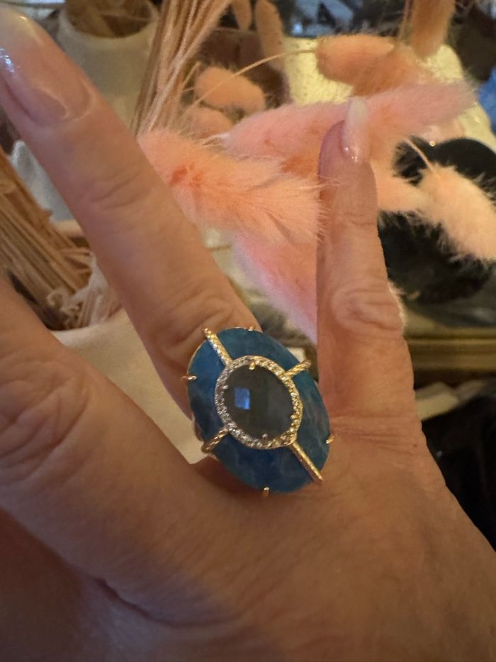 Bague habaha Paris apatite labradorite acier inoxydable or - photo numéro 4