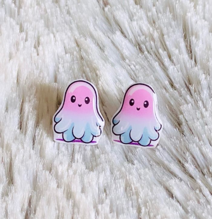 Boucles d’oreilles Fait Main Fantome Rose Bleu Mignon