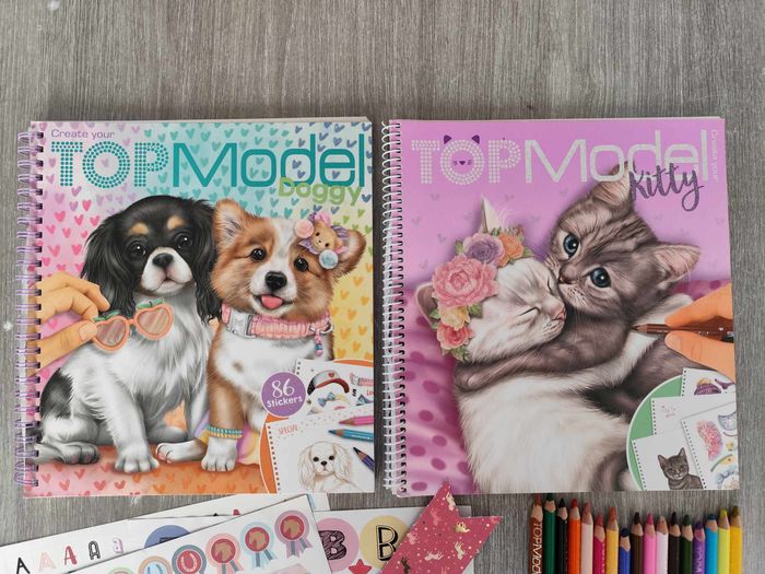 Livres de coloriage Top Model + crayons + cadeaux , très bon état - photo numéro 2