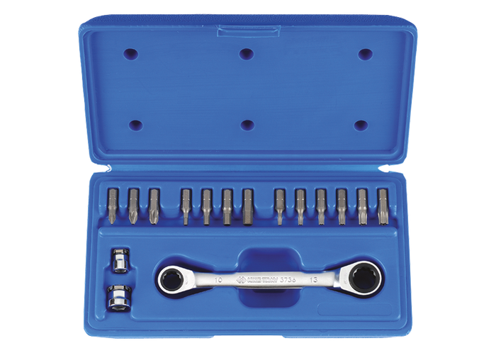 Coffret Clé à Cliquet avec Porte-embout + 13 Embouts - King Tony 1014CQ