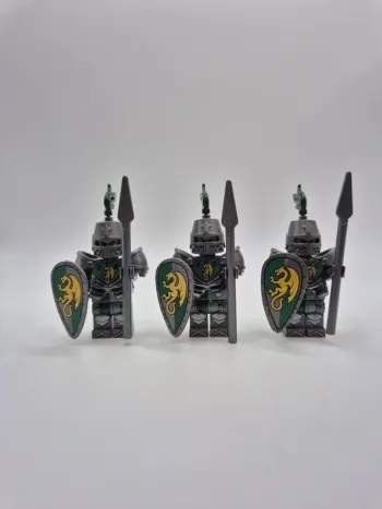 Figurines type lego 3 soldats chevaliers Du Dragons Vert