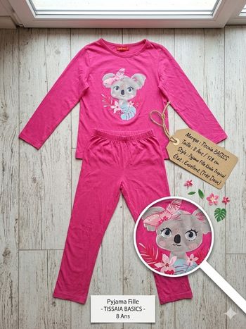 ​🐨 Pyjama Fille "Koala Tropical" – Tissaia Basics – Taille 8 Ans
