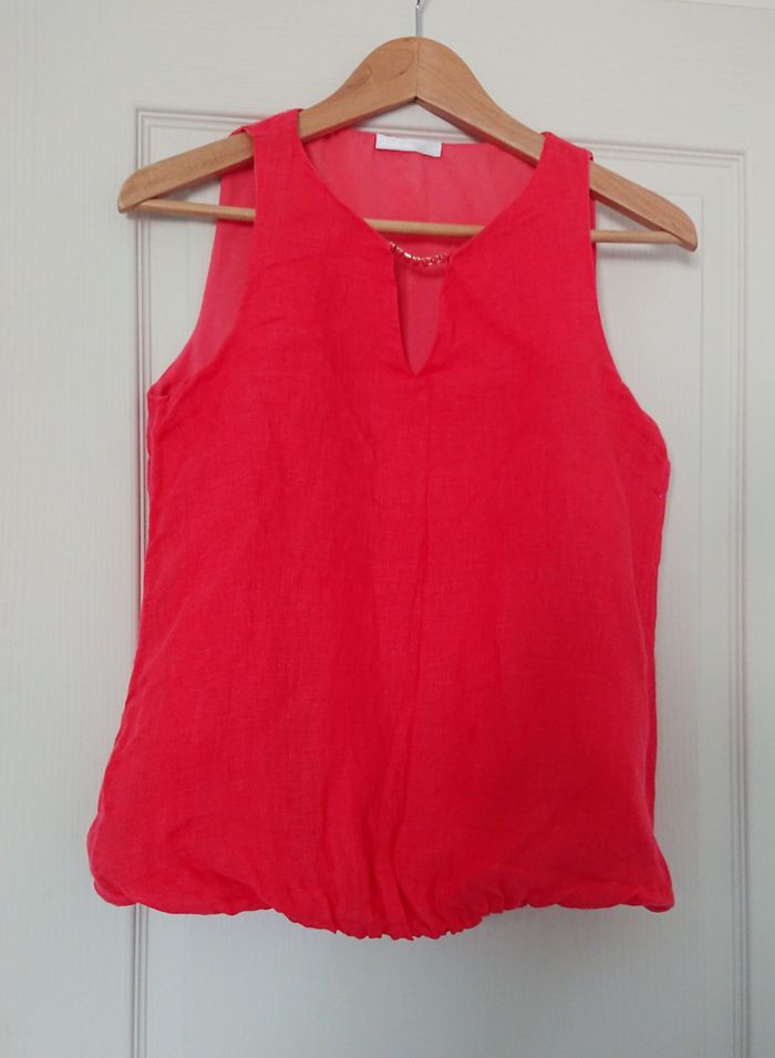 Top sans manche en lin, couleur corail, marque promod, taille 38