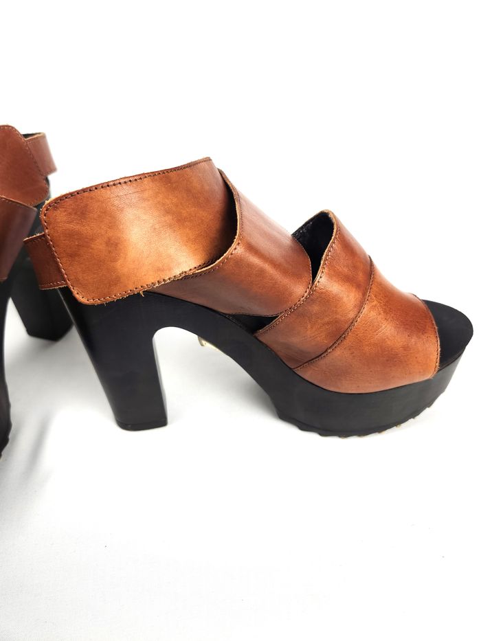 Sandales Sisley Femme Cuir Marron Plateformes Compensées Taille 38 - photo numéro 6